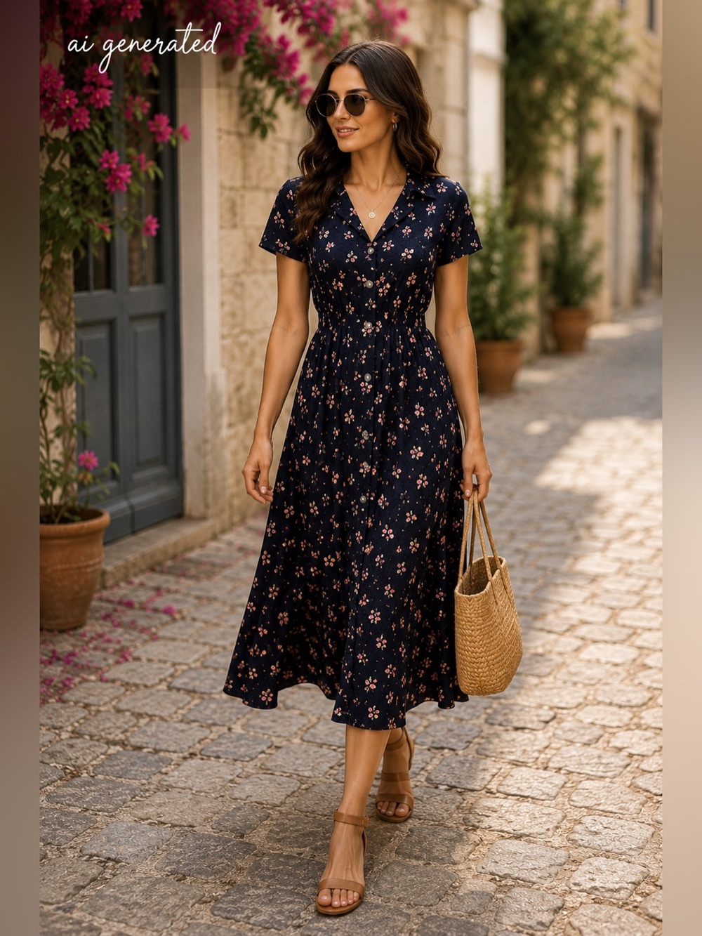 VTG Liz Claiborne Black Floral Button-Front Dress